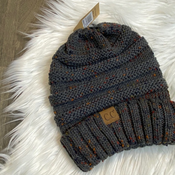 C.C Accessories - C.C. DK. Melange Grey Knit Beanie Grey Orange NWT